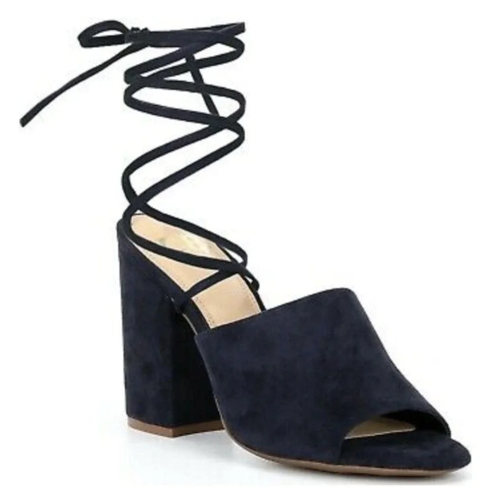 Gianni Bini Kat Kall Gladiator Block Heel Navy Suede Leather Strappy Womens 7